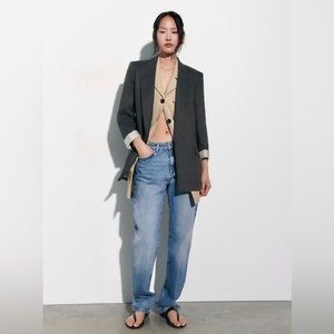 ZARA LINEN BLEND PRINTED CUFF BLAZER I Brand New with Tags I Size Medium